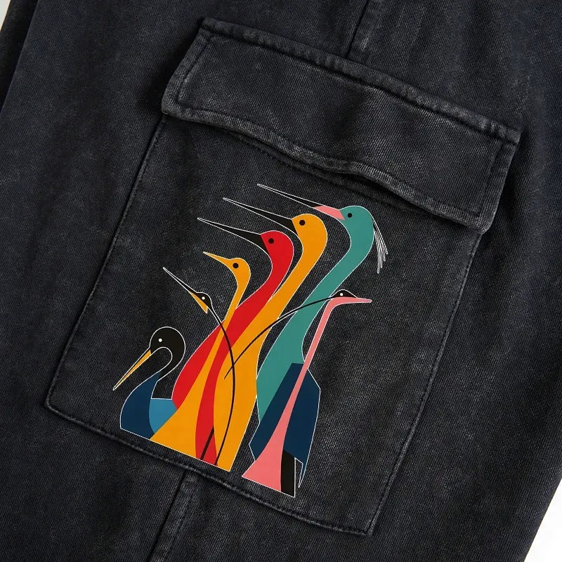 Kyoto-Lion Various Types Of Cranes Washed Utility Sweatpants