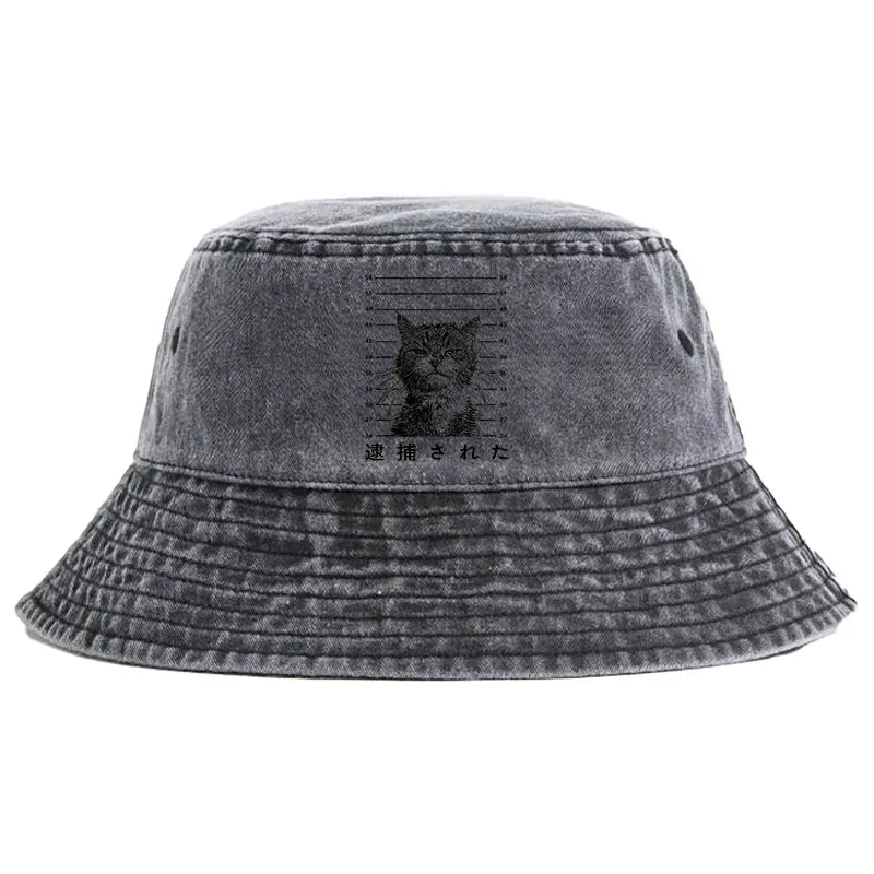 Vintage cat bucket hat streetwear