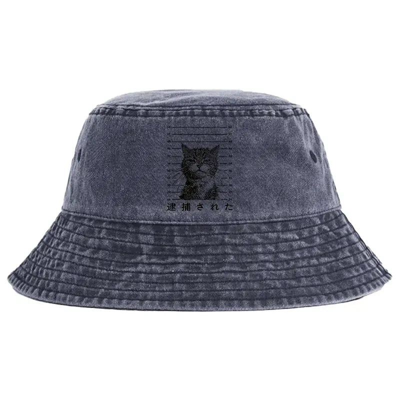 Vintage cat bucket hat streetwear