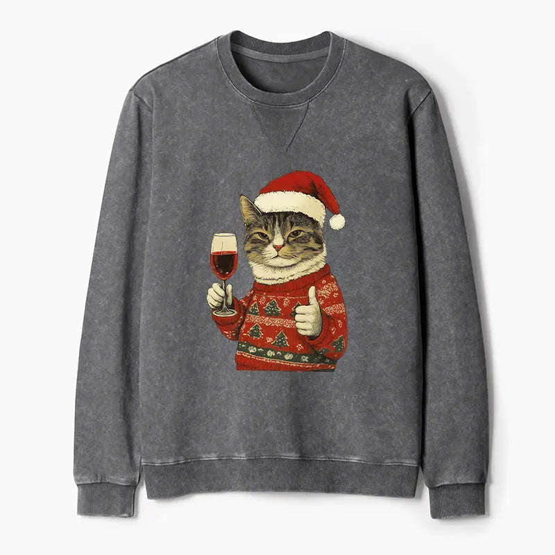 Washed Cat Sweatshirt with Free Shipping