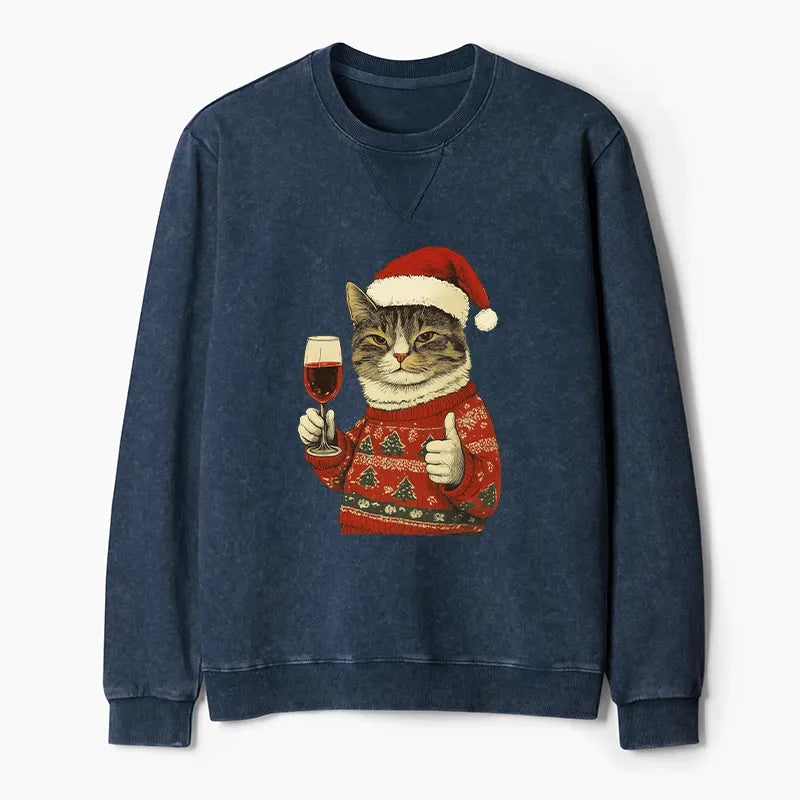 Washed Cat Sweatshirt with Free Shipping