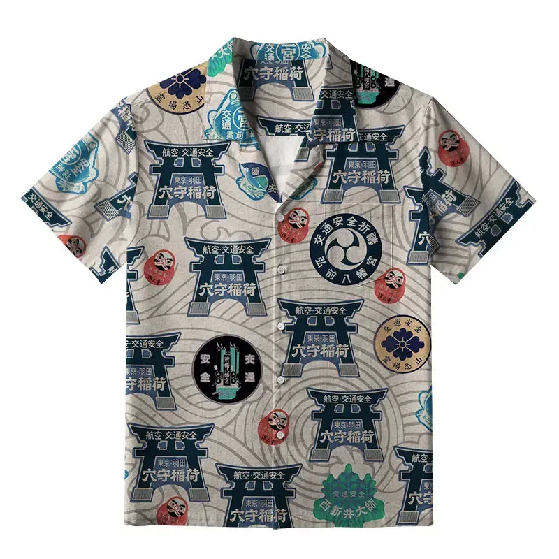 Kyoto-Lion Traditional Japanese Amulets Aloha Hawaiian Shirt