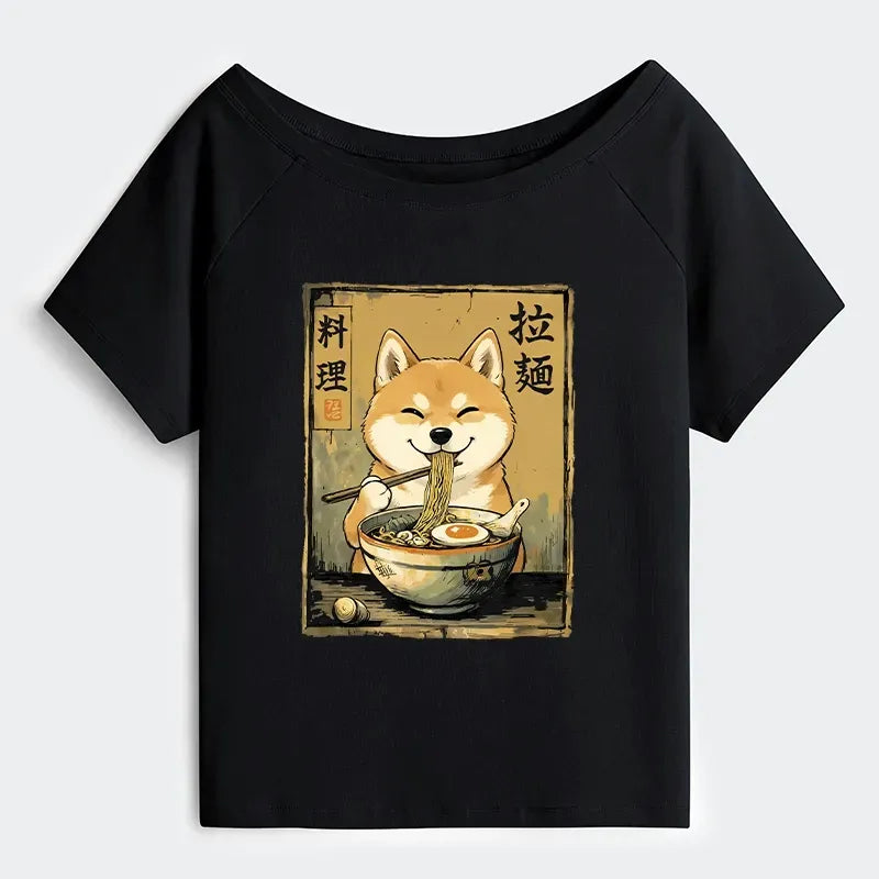 Japanese Shiba Inu Off Shoulder T-Shirt