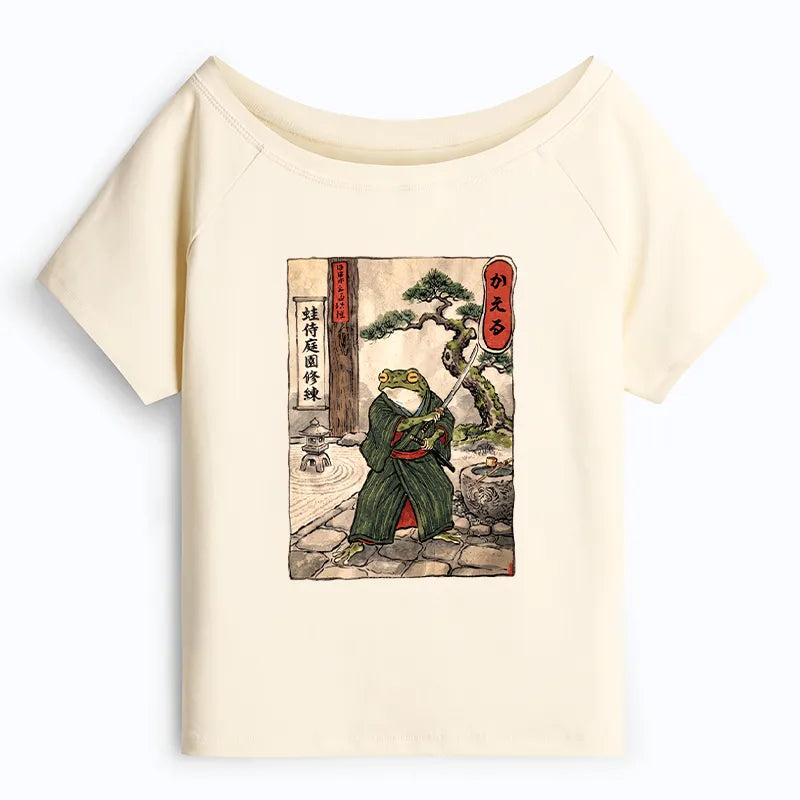 Kyoto-Lion Samurai Frog Training Off Shoulder T-Shirt