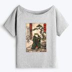 Kyoto-Lion Samurai Frog Training Off Shoulder T-Shirt