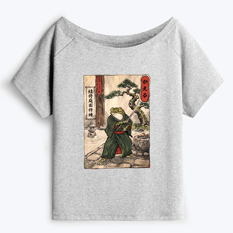 Kyoto-Lion Samurai Frog Training Off Shoulder T-Shirt