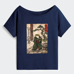 Kyoto-Lion Samurai Frog Training Off Shoulder T-Shirt
