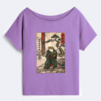 Kyoto-Lion Samurai Frog Training Off Shoulder T-Shirt