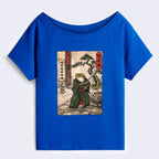 Kyoto-Lion Samurai Frog Training Off Shoulder T-Shirt