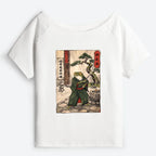 Kyoto-Lion Samurai Frog Training Off Shoulder T-Shirt