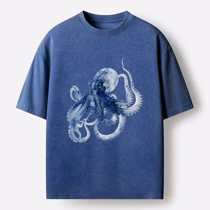 Kyoto-Lion Blue Octopus Washed T-Shirt