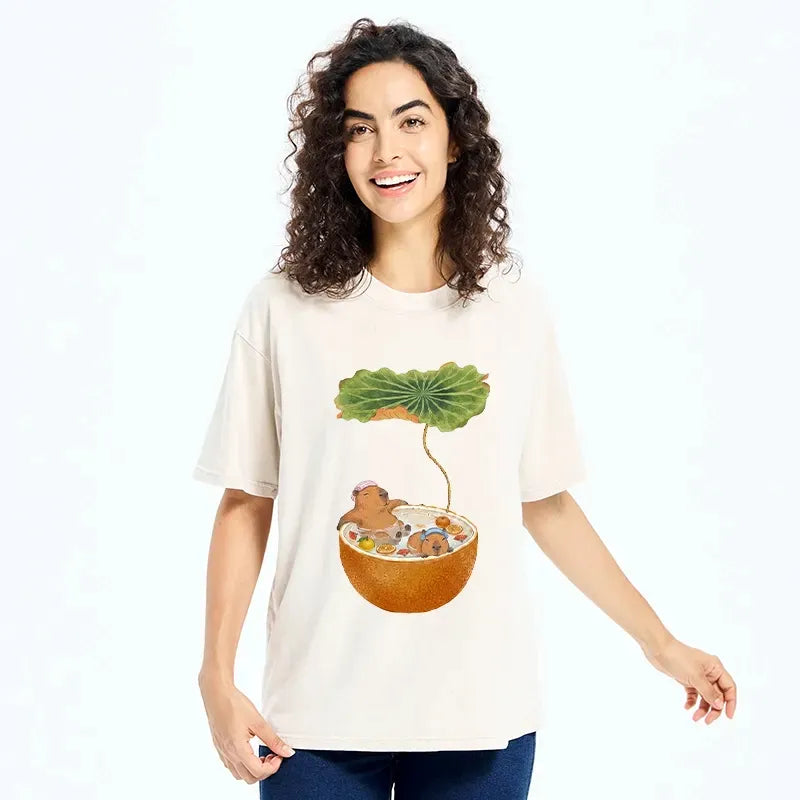 Japanese Washed Capybara Tee for Summer
