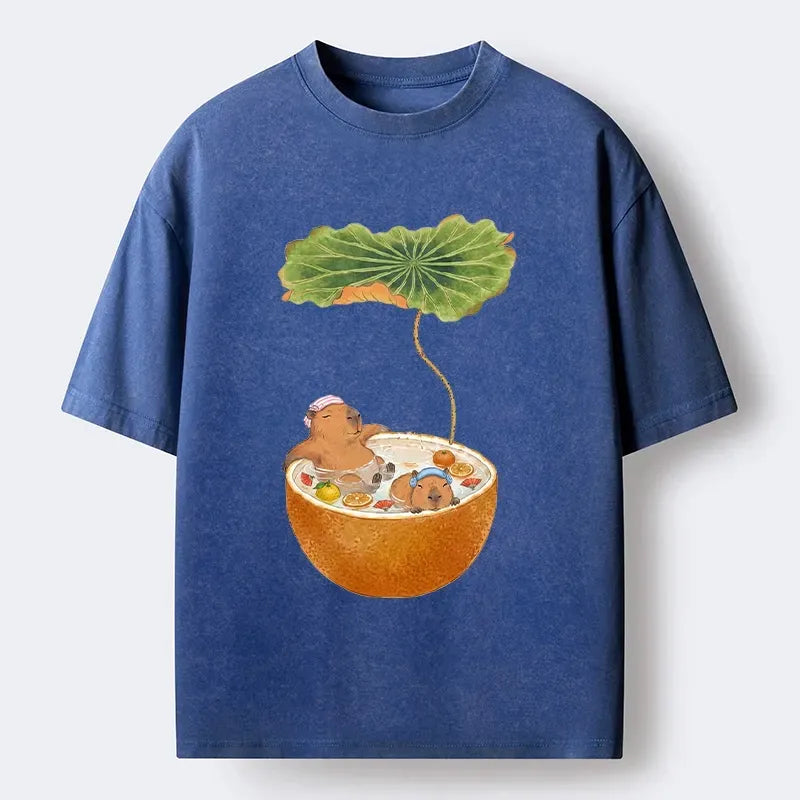 Japanese Washed Capybara Tee for Summer