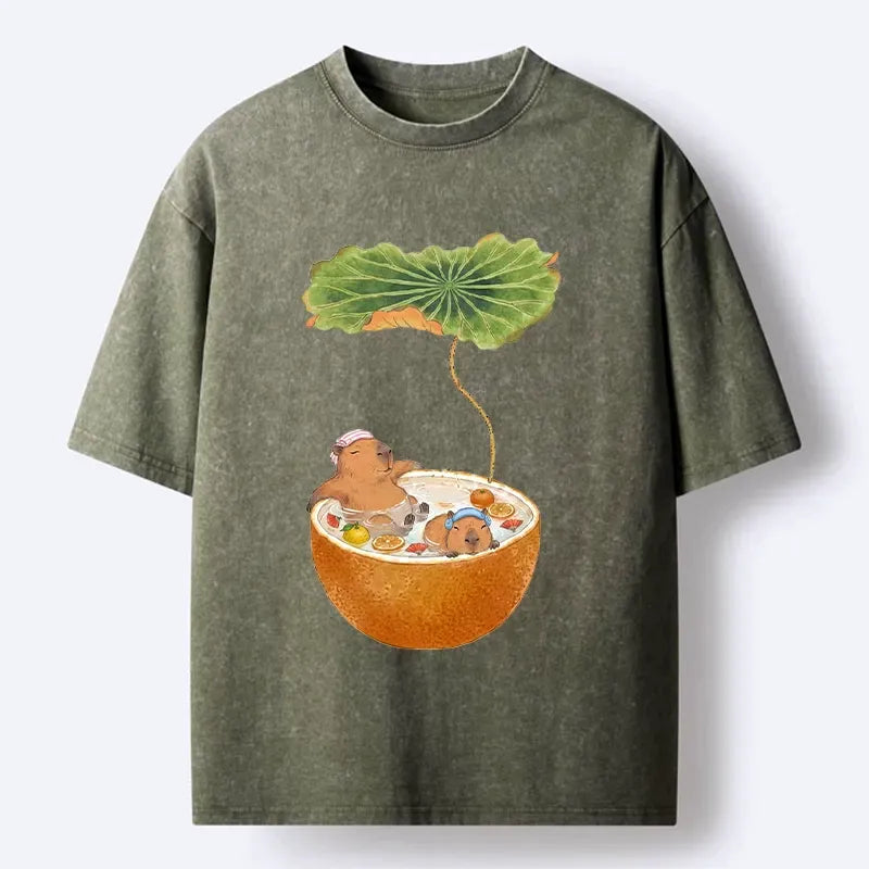 Japanese Washed Capybara Tee for Summer