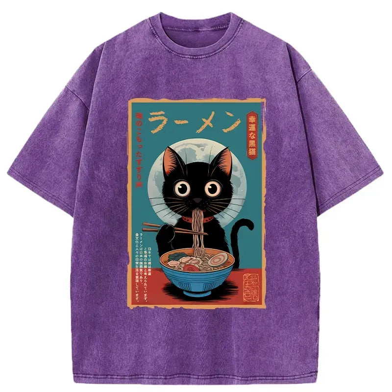 washed unisex cat t shirt for daily wear