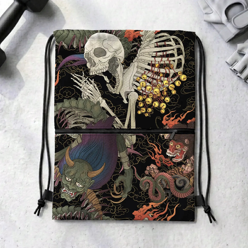 Japanese Yokai Drawstring Backpack for Travel