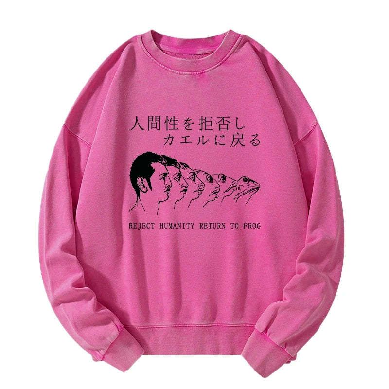 Japanese Frog Washed Sweatshirt for Streetwear