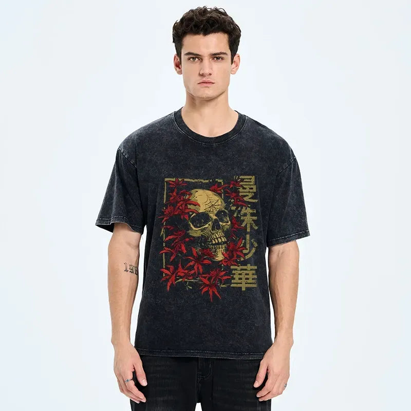 Kyoto lion skull washed tee for streetwear