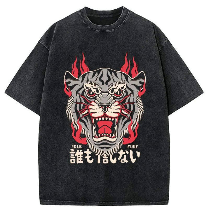 Kyoto-Lion Japanese Tiger Fire Washed T-Shirt