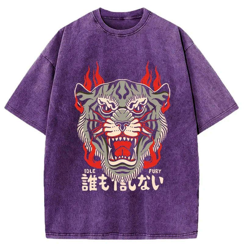 Kyoto-Lion Japanese Tiger Fire Washed T-Shirt