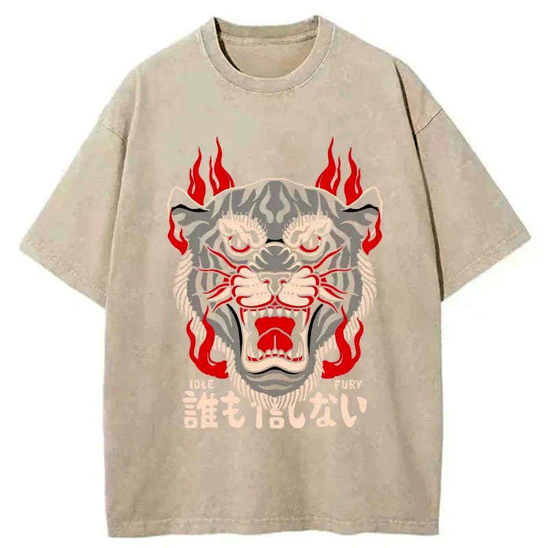 Japanese Tiger Fire Washed T-Shirt for Everyday