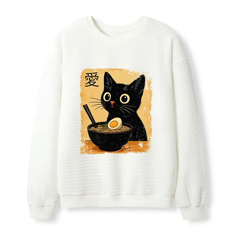 Japanese Black Cat Ramen Sweatshirt for Daily Wear