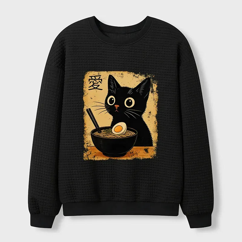 Kyoto-Lion The Black Cat Ate Ramen Waffle Sweatshirt