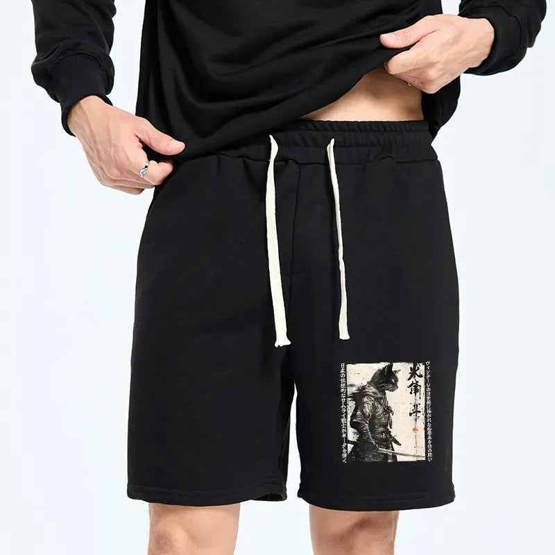 Japanese Samurai Cat Retro Shorts for Daily Wear