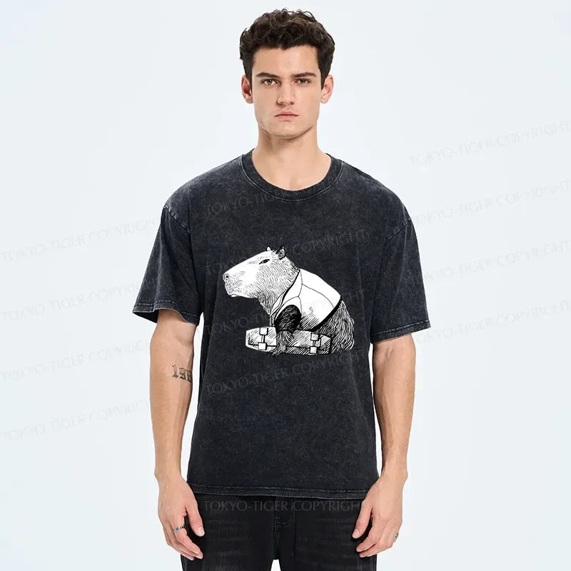 funny capybara washed t-shirt for gift