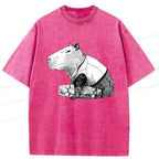 funny capybara washed t-shirt for gift