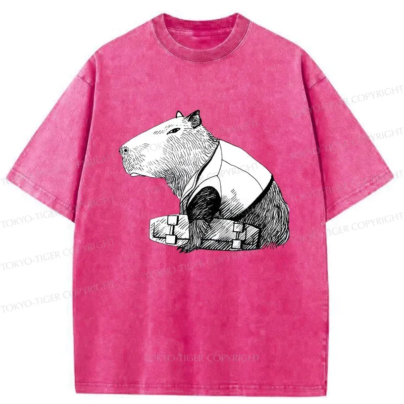 funny capybara washed t-shirt for gift
