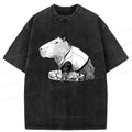 funny capybara washed t-shirt for gift