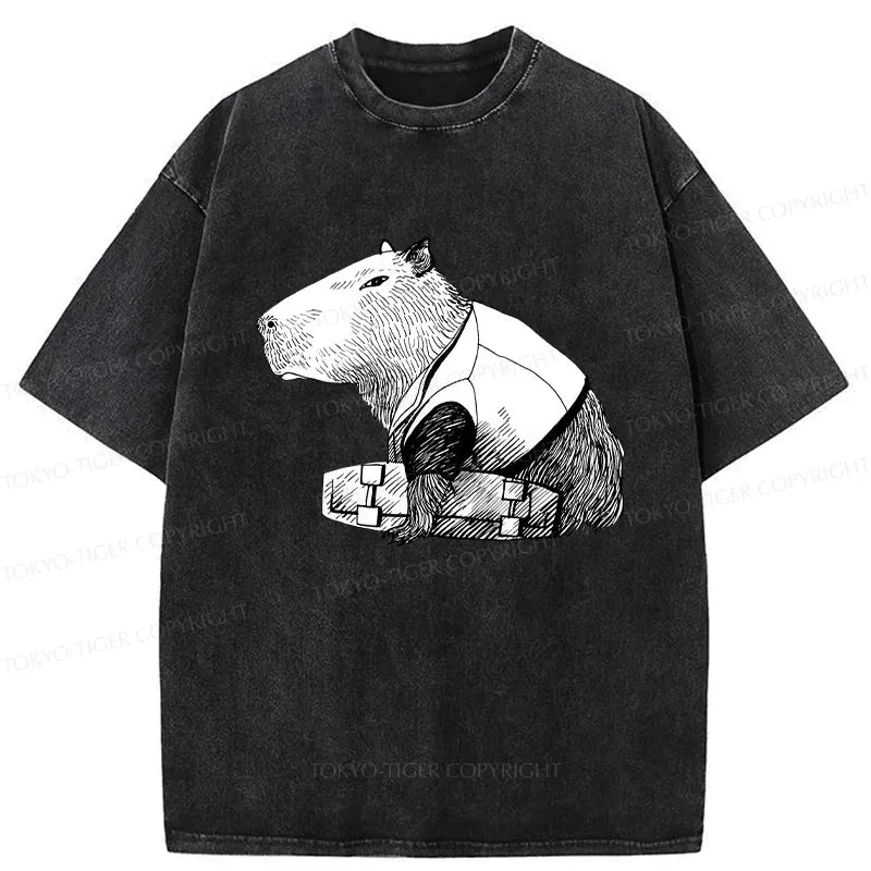 funny capybara washed t-shirt for gift