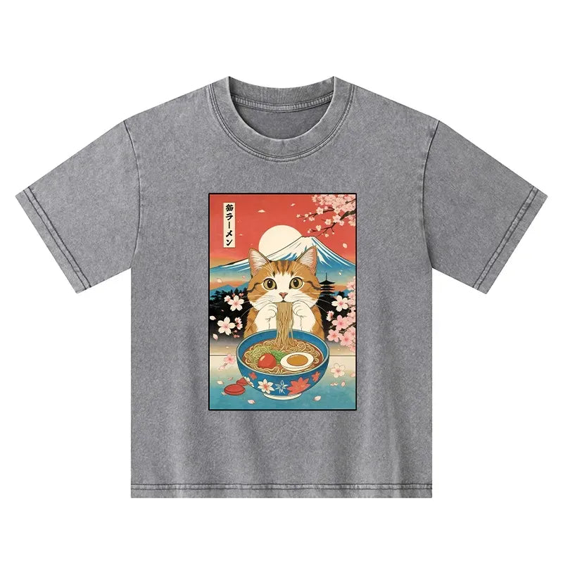 japanese vintage cat ramen kids shirt