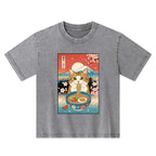japanese vintage cat ramen kids shirt