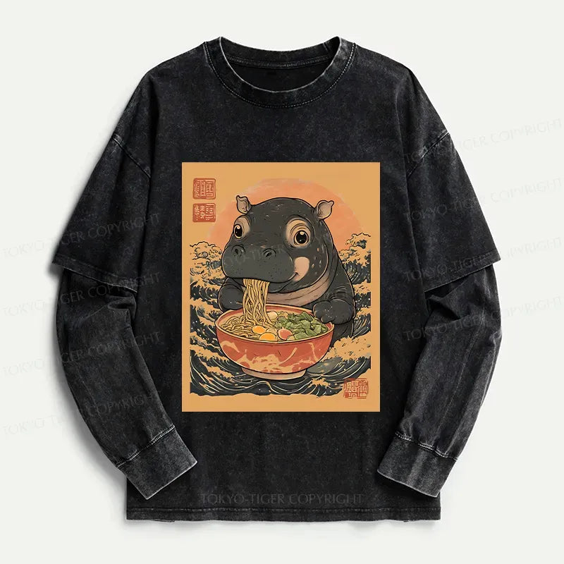 Japanese vintage wash double layer tee