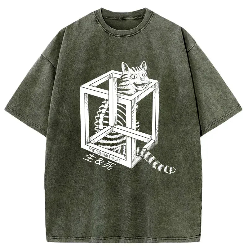 Kyoto-Lion Schrodinger's Miserable Cat Washed T-Shirt