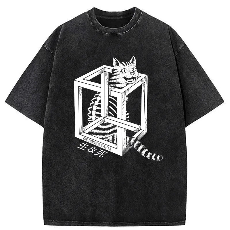 Kyoto-Lion Schrodinger's Miserable Cat Washed T-Shirt