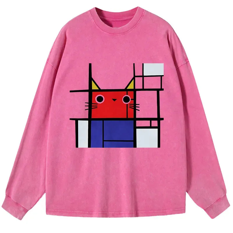 kyoto lion abstract art cat washed long sleeve tee