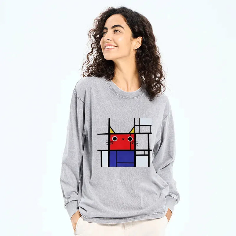kyoto lion abstract art cat washed long sleeve tee