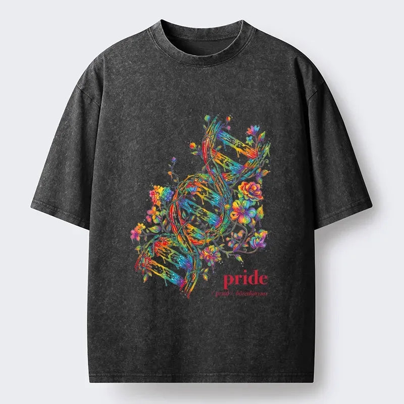 Kyoto-Lion Floral Rainbow DNA Full Of Pride Spirit Washed T-Shirt