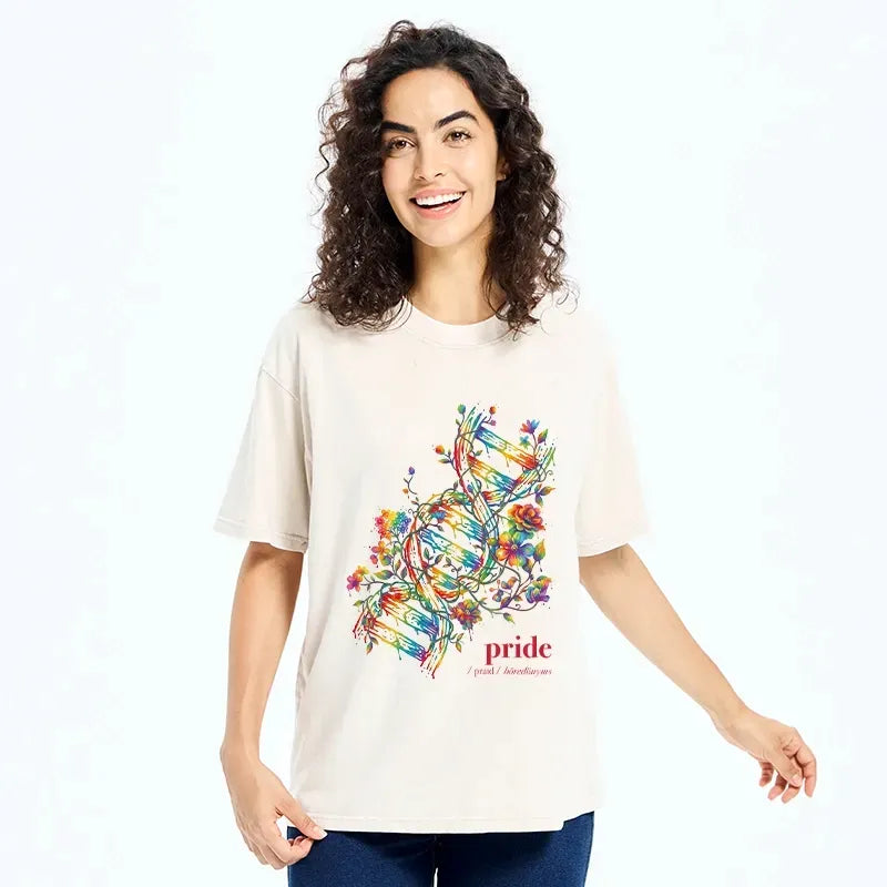 Kyoto-Lion Floral Rainbow DNA Full Of Pride Spirit Washed T-Shirt
