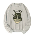 Washed Black Cat Ramen Sweatshirt for Daily Wear