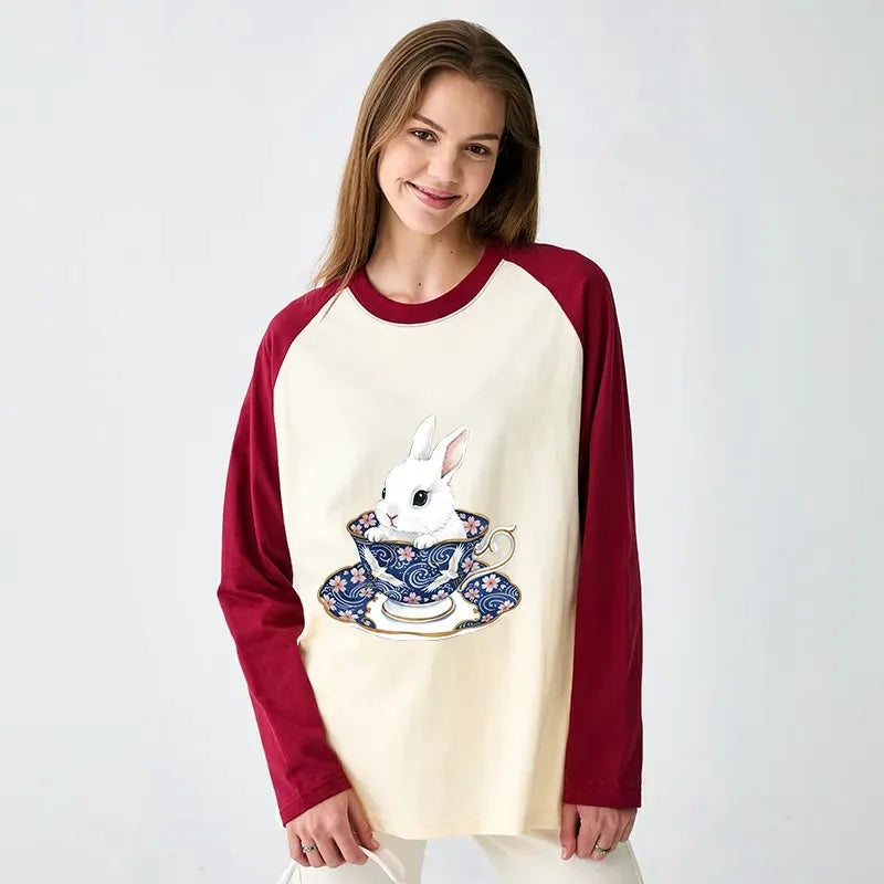 cute rabbit tea set shirt for daily wear