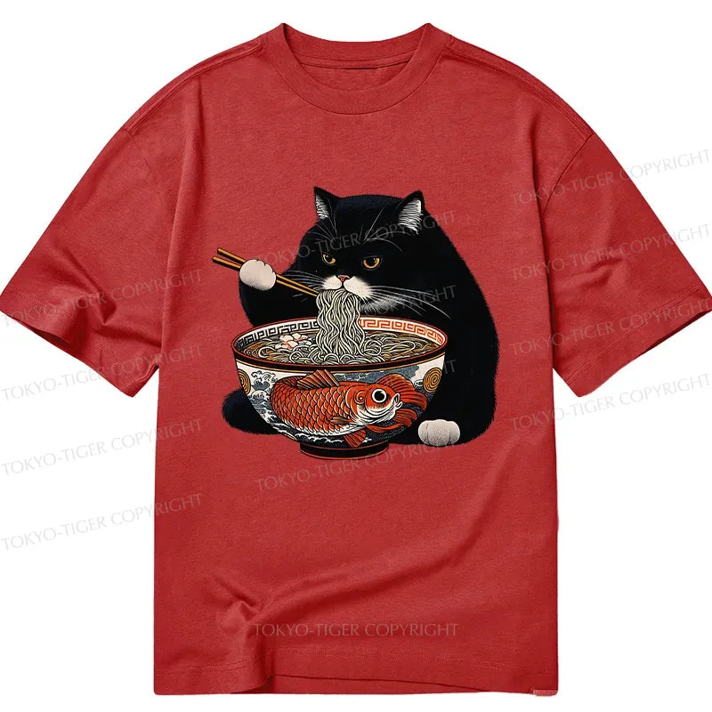 Japanese Vintage Cat Eating Ramen Tee