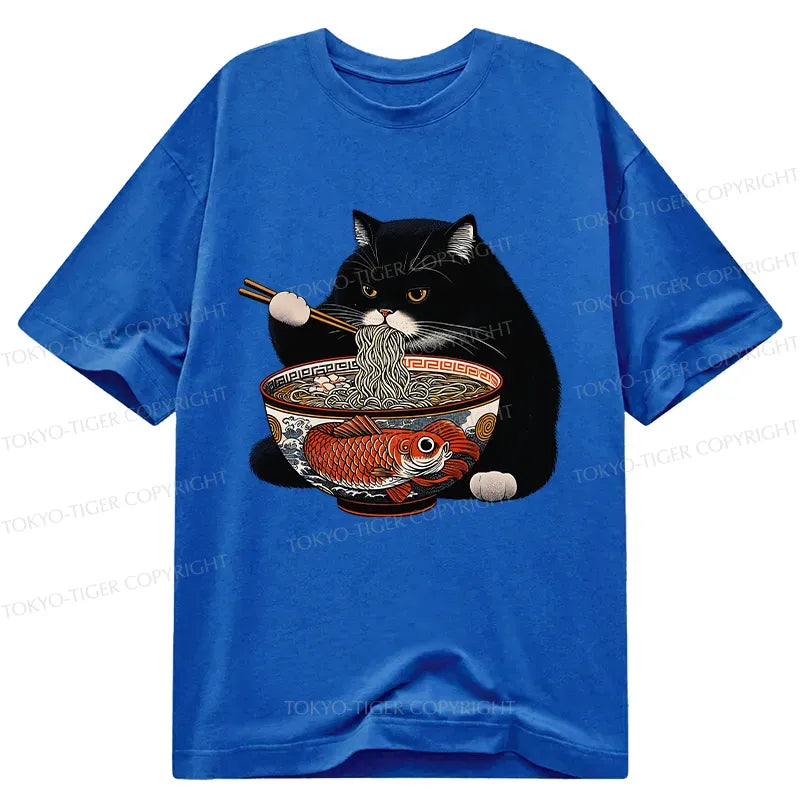 Japanese Vintage Cat Eating Ramen Tee