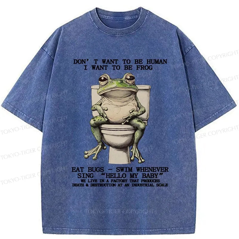 funny frog washed t-shirt for men