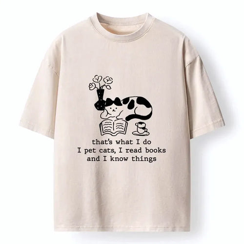 Washed Unisex Cat T-Shirt for Daily Wear