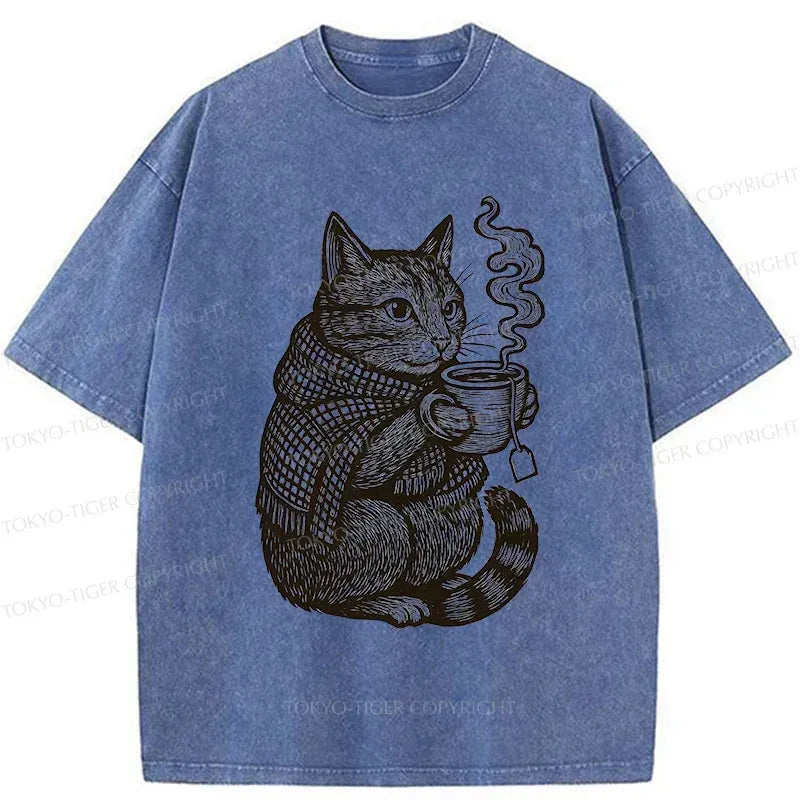 Kyoto-Lion Autumn Cat Washed T-Shirt