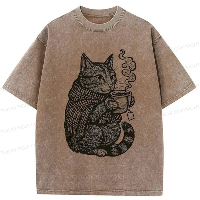Kyoto-Lion Autumn Cat Washed T-Shirt